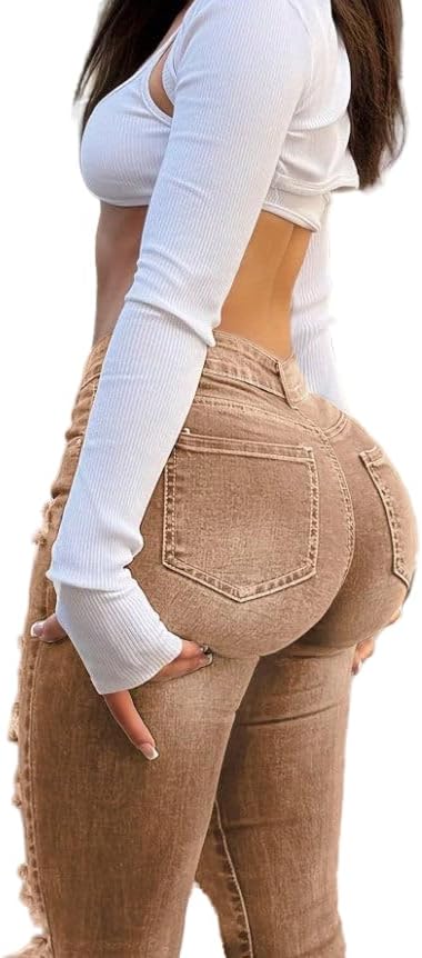 Women's High-Waisted Skinny Distressed Jeans - Slimming and Lifting Fit with Stretch Denim