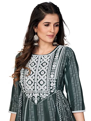 Image of Vbuyz Women's Cotton Blend Print & Embroidered Anarkali Stitched Kurta