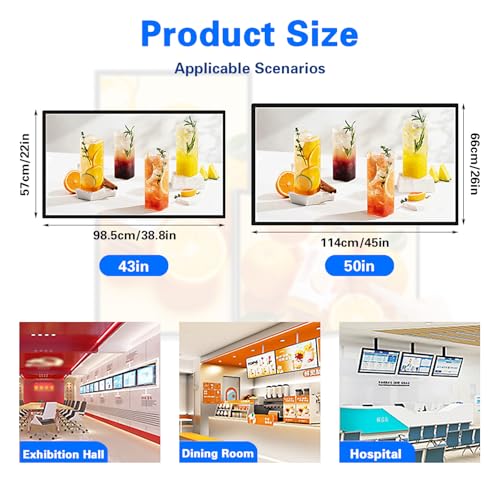 Image of 43in Digital Signage Display, Commercial Advertising Kiosk, Wall Mounted 2K IPS LCD Screen, Smart Video Media Player, with Speaker & Timed Open /Off, for Restaurant, Cafe,Non Touch Screen