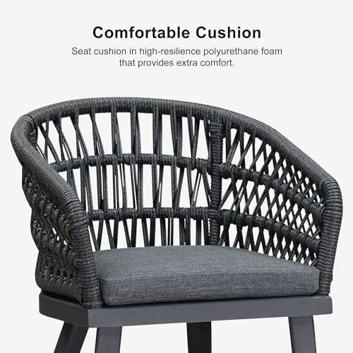 Image of PURPLE LEAF 24 inch Rattan Counter Stools Set of 4 All-Weather PE Rattan, Grey
