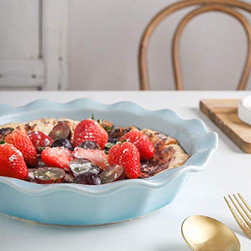 Koov Ceramic Pie Dish, 9 Inches Pie Pan, Pie Plate For Dessert Kitchen, Round Ceramic Baking Dish Pan For Dinner, Gradient Series (Pale Blue) #TOP6