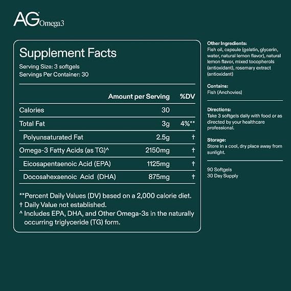 AG1 Omega 3 Fish Oil 2000mg EPA & DHA Supplement from Wild-Caught Fish | Athletic Greens Supplement, Supports Heart, Brain & Joint Health, Keto Friendly, Intermittent Fasting Friendly, 90 Capsules