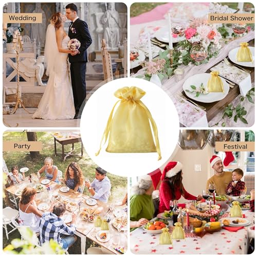 Image of QIANF 20 Pcs Gold Small Organza Bags 4X6 inch for Wedding Favors with Drawstring, Mini Mesh Gift Bags Jewelry Pouch for Candy Bridal Shower Party Favor Baby Shower Christmas
