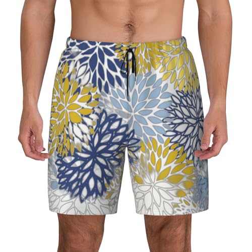 Men's Colored Flowers Print Quick-Dry Mesh Swim Trunks Stretch Lining Beach Shorts Surfing Summer Vacations Black2