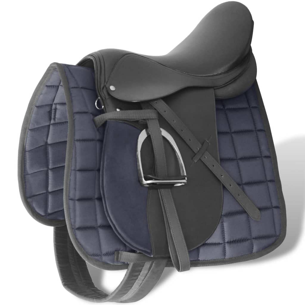 vidaXL Horse Riding Saddle Set 16" Real Leather Black 14 cm 5-in-1