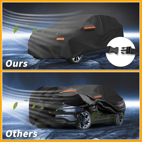 Image of Waterproof All-Weather Universal Car Cover with Right Side Zipper, 210T-PU Black Fits for SUV 181 inch to 190 inch Length