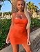 Mizoci Women's Sexy Sleeveless Ruched Spaghetti Strap Bodycon Mini Club Party Dress,Small,Orange