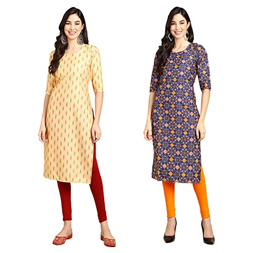 Image of Pinkmint Designer Woman's Crepe Multicolored Straight Kurta [A-355-330]