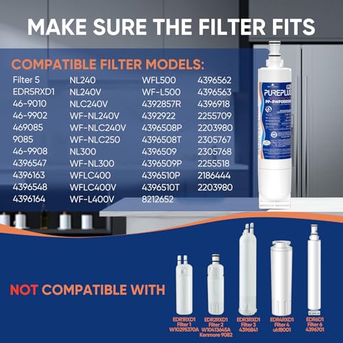 Image of PUREPLUS 4396508 NSF 53&42 Certified Refrigerator Water Filter, Replacement for EDR5RXD1, EveryDrop Filter 5, 4396510, 4392857, Kenmore 46-9010, 9085, LC400V,WF-NLC240V,RFC0500A, WF285,W10186668,2Pack