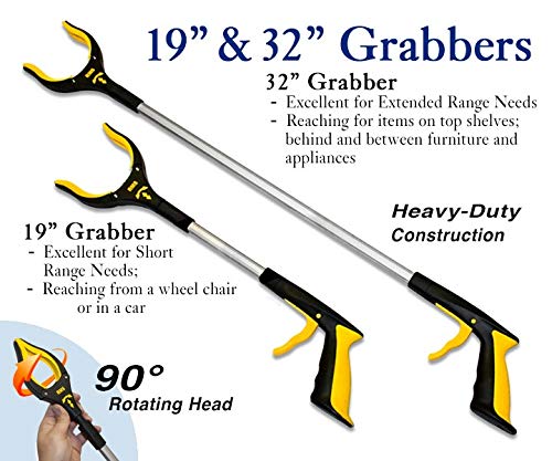 2-Pack 32 Inch And 19 Inch Grabber Reacher With Rotating Jaw - Mobility Aid Reaching Assist Tool #TOP1