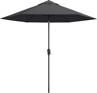 California Umbrella 9-Ft Patio Umbrella, 8-Year Protection, Solstice Fade-Resistant Fabric, Crank Lift, Push-Button Tilt, Heavy-Duty Aluminum Frame with 6 Reinforced Ribs with Wind Vent, Black