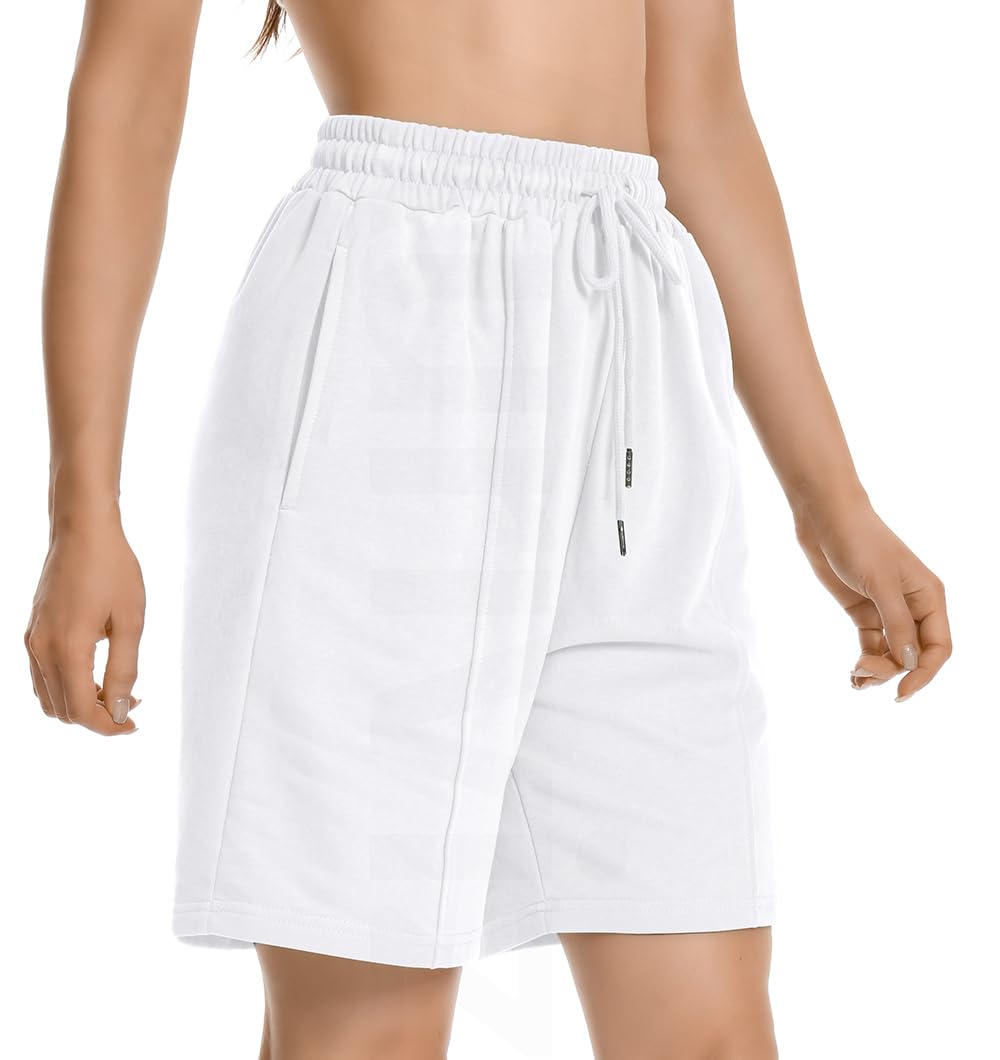 Trendy Comfy Bermuda Beach PJ Summer Sleep Women Cotton Shorts Lounge Work Out Hiking Running Gym Exercise Women's SweatShorts High Waist Cargo Sweat Womens Athletic Shorts with Pockets White XS