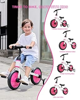 UBRAVOO Fit 'n Joy Beginner Toddler Training Bicycle, 4-in-1 Kids Balance Bike with Pedals & Training Wheels Options, Trike to Bike Riding Toys for Boys Girls 2-5 (Pink)