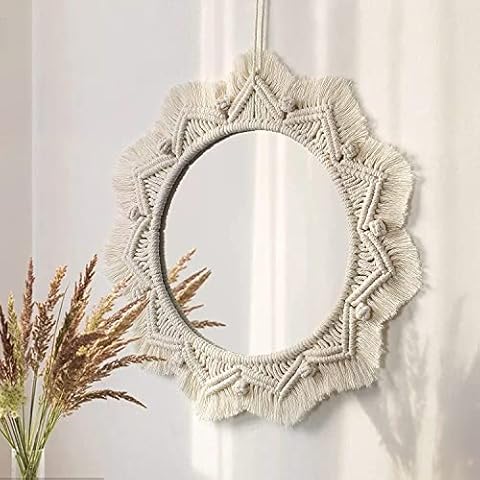 elify Macrame Wall Mirror, Round Mirror Bohemian Macrame Decorative for Bedroom Baby Nursery (Beige) Cover