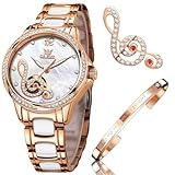 Caractéristiques de la montre 💖Le bracelet en acier inoxydable or rose et céramique brille intensément, il est confortable à porter et offre une sensation soyeuse. Cette montre pour femme dispose de multiples fonctions : étanchéité à 30 mètres, fonction d'éclairage, et elle est idéale pour l'usage quotidien (à l'exception de la natation).