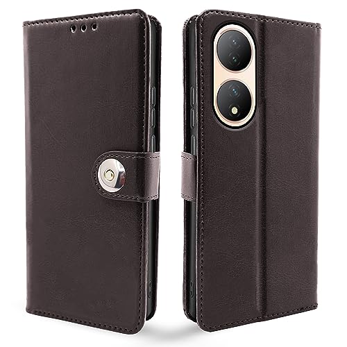 Image of Pikkme Vivo Y100 5G Flip Cover Leather Finish | Inside TPU with Card Pockets | Wallet Stand and Shock Proof | Complete Protection Button Flip Case (Coffee)