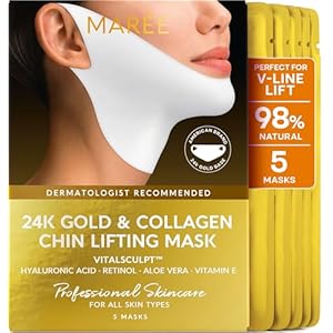 MAREE V Line Lifting Mask with 24K Gold – Deep Collagen Face Mask for Women – Jawline Shaper Mask with Retinol & Hyaluronic Acid – Neck Tightening & Firming – Double Chin Strap for Face Lift