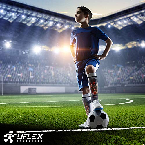 UFlex Athletics Slip and Slide Shin Guards for Kids and Teens - Protective Soccer Gear for Boys and Girls with Padded Ankle Support - Non Slip Adjustable Straps (X-Small) - Thumbnail 3
