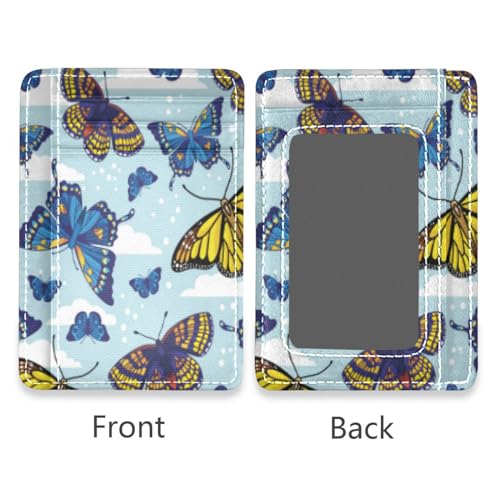 Front Pocket Minimalist Leather Slim Wallet Credit Card Holder Blue Butterfly for Men & Women2