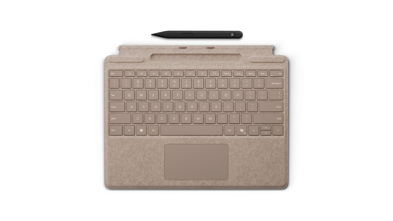 Microsoft Surface Pro Keyboard With Slim Pen | Sand | Compatible With Surface Pro 9, 8 & 11th Edition