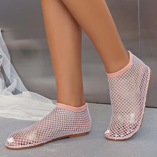 2025 Ultra Comfortable Mesh Flats for Women, Shiny Gem Mesh Ballet Flats, Sexy Slip on Stretchy Rhinestone Fishnet Sandals3