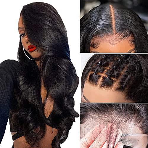 Body Wave Lace Front Wigs Human Hair, Brazilian Virgin Human Hair 4x4 Lace Closure Wigs, 150% Density Human Hair Wigs with Baby Hair Natural Hairline Wigs for Black Women (22 inch)