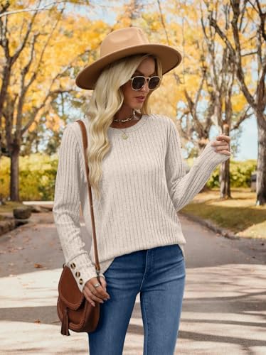 OFEEFAN Womens Sweaters Long Sleeve Tops Button Cuffs Plus Size Fashion Clothing Tunics or Tops Wear with Leggings4