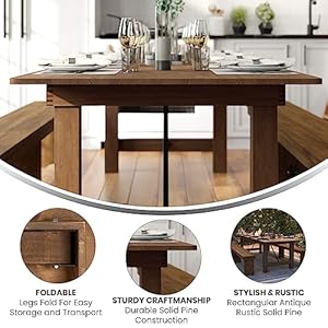 Flash Furniture Hercules Series 9' x 40" Rustic Solid Pine Folding Dining Table, Rectangular Antique Farmhouse Dining and Event Extension Table Flash Furniture Hercules Series 9 x 40 Rustic Solid Pine Folding Dining Table Rectangular Antique Farmhouse Dining and Event Extension Table