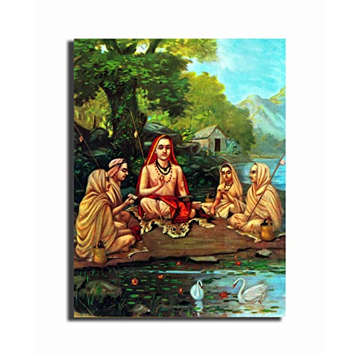 Image of Sikhash Raja Ravi Varma Classic Canvas Art /Shrimad Guru Adi Shankaracharya Art /Famous Indian Unframed Wall Art for Bedroom, Living Room, Home, Wall Decor, (Multicolor, 23x17 inches)