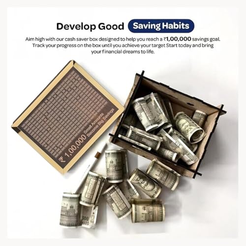 Image of Golden Money /Piggy Bank Reusable +5 Sheet for Savings Challenge Box 1,00,000 Coin Bank
