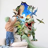 Tanlaby 3D Large Dinosaur Wall Decals Break Through Dinosaur Wall Stickers Jurassic Dino Wall Decal Peel and Stick Wall Art Decals for Boys Room Baby Nursery Kids Bedroom