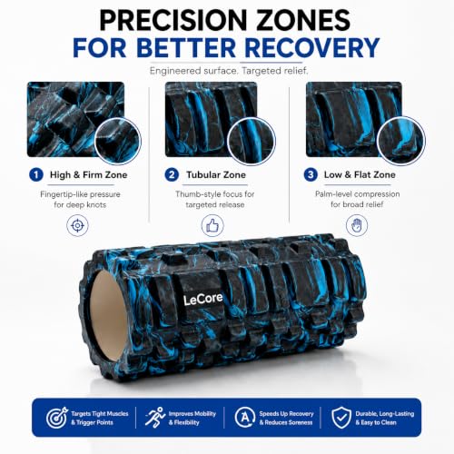 Image of LeCore High Density EVA Foam Roller 30cm for Deep Tissue Massage, Muscle Recovery, Back Pain Relief, Yoga & Physiotherapy | Trigger Point Massage Roller for Stretching, Gym Workout & Fitness | Blue Black Marble