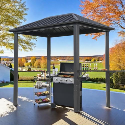 Endark 8x5FT Outdoor Grill Gazebo with Two Metal Shelves,BBQ Gazebo Single Roof with Aluminum Structure and Galvanized Steel Roof, Outdoor Permanent Hardtop Grill Canopy for Patio, Garden, Backyard