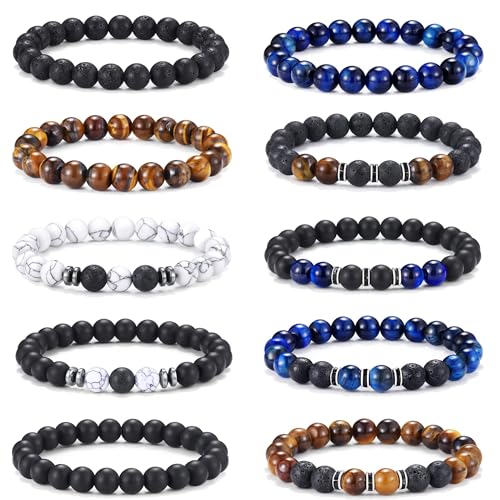 Jewdreamer 10PCS Tiger Eye Bracelet For Men 8MM Na