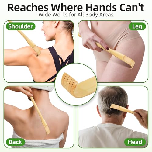 RENOOK Back Scratcher, 3 Pieces 16.5" Strong Sturdy Self-Massager Therapeutic Bamboo Wooden Back Scratchers for Scratching Itches, Best Gift for Pregnant Women and People Who Need Longer Hands. - Image 4