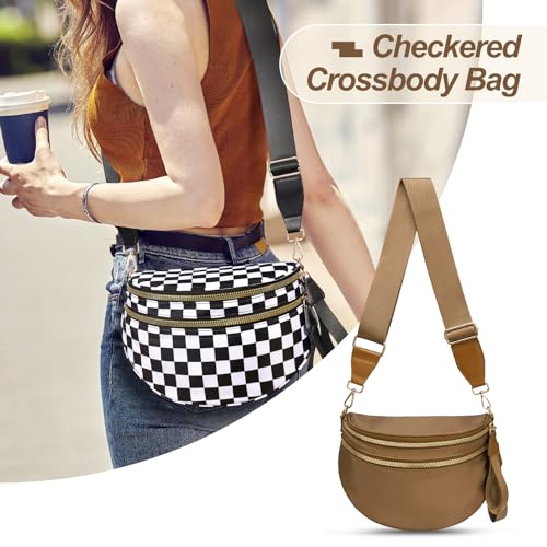 Image of Checkered Crossbody Bag, Bum Bags for Women Crossbody,Spacious Sling Bag Purse Fanny Packs with Shoulder Strap