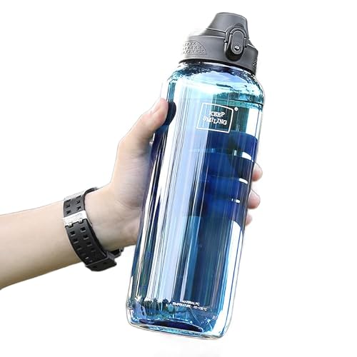 水筒 大容量 (600ml/800ml/1000ml/1500ml/2000ml)超軽量 漏れ防止 クリアプラスチックアクアボトル ドア スポーツウォーターボトル マグボトル ポータブルウォーターカップ 直飲み ライス目盛り付き 食品グレードの素材 食洗機