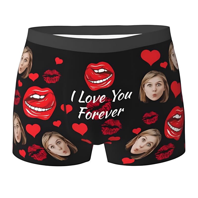 JINMA Personalized Boxers for Men, Custom Faces Print Boxer Briefs, Personalized Funny Boxers for Boyfriend Husband Him Black2