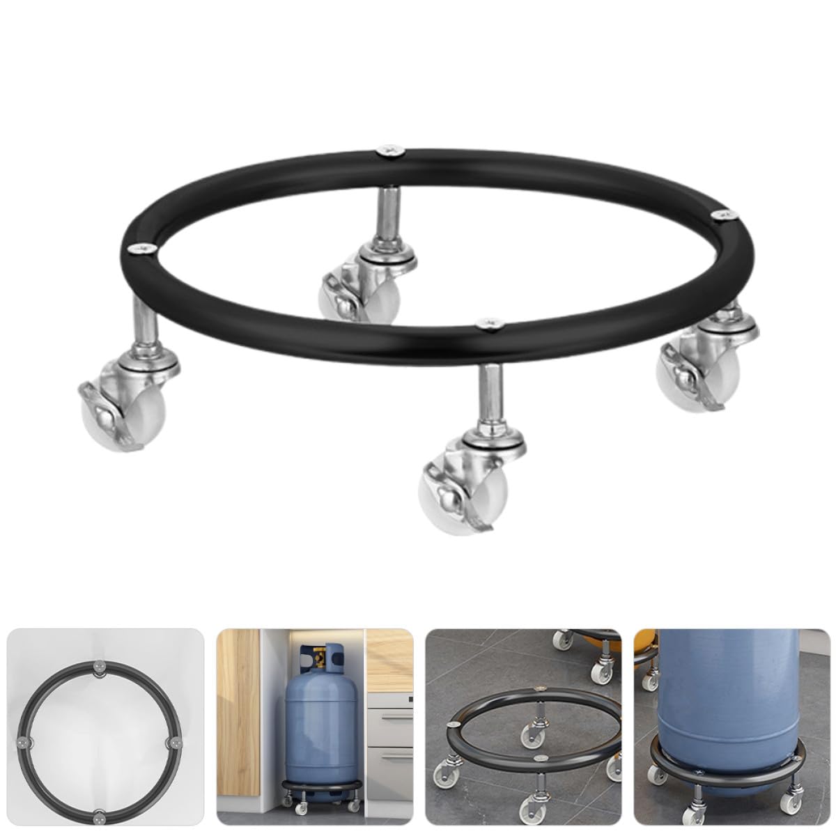 Mipcase Support de Cylindre à roulettes en Acier Inoxydable Épais Noir, Socle Mobile avec Frein, Plateau pour Bouteille de Gaz Propane, Chariot Robuste pour Réservoir Essence, Usage