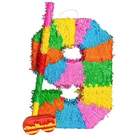 Fax Potato Number 9 Pinata Set with Stick & Blindfold | 35 x 7.5 x 50cm - Green, Red, Yellow Cover