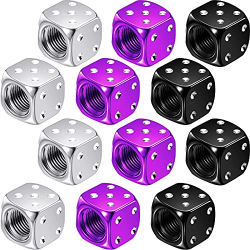 12 Pieces Aluminum Dice Valve Stem Caps for Car, Bike, Bicycle, Motorcycle - Multicolored Tire Air Valve Covers, 0.47 Inch