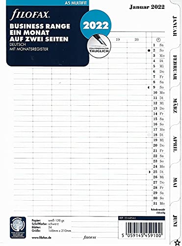 Filofax A5 Multi 1M/2S tabbed (en alemán) 2022 (22-68544)