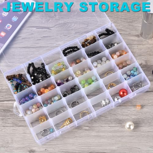 Image of 2 Pack Clear Plastic Organizer Box with 36 Grids and Adjustable Dividers for Beads, Crafts, Art DIY, Jewelry, Screws, Pins, Thread, Fishing Gear, Small Items