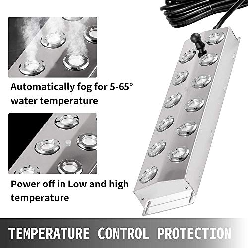 KECOP Mist Maker Fogger 12 Head Ultrasonic Mister Fogger with IP67 Waterproof Power Supply Ultrasonic Fogger Humidifier Stainless Steel Pond Ultrasonic Mist Humidifier for Gardening and Pond (12 Head)