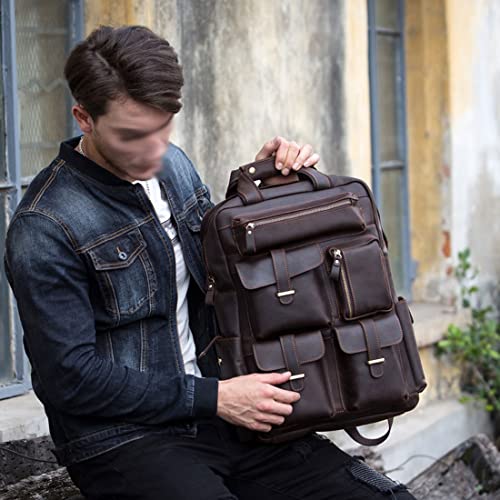 Mens Backpacks Briefcases Leather Laptop Backpacks Casual Daypack Luggage Travel Gear (Color : Brown)2