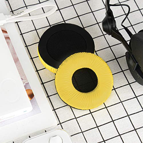 Image of Geekria Leatherette Replacement Ear Pads for Sennheiser HD25, HD25-II, HD25SP, HD25SP-II, Limited 75th Anniversary Edition Headphones, Ear Cushions with Video Guide (Yellow)