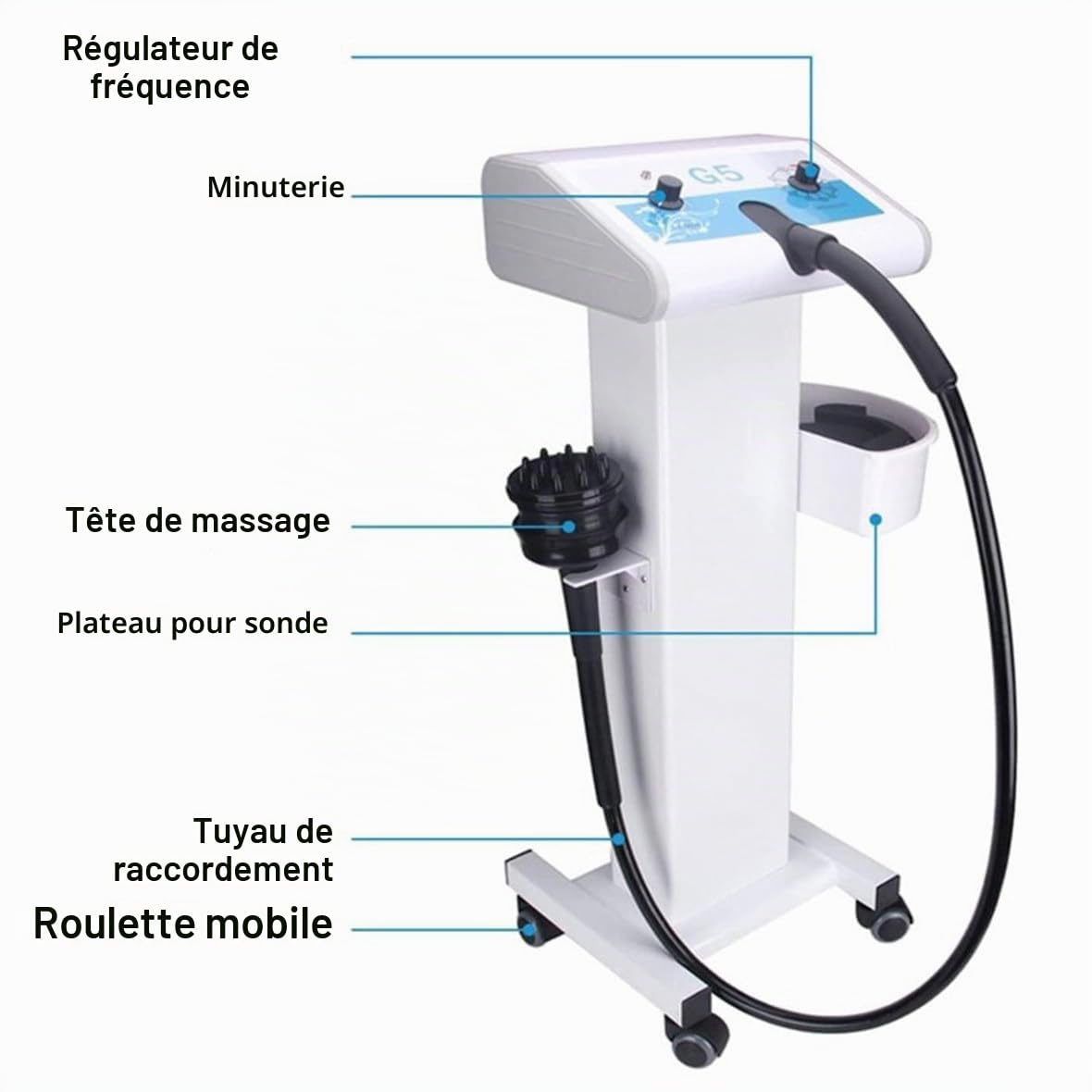 Appareil de vibration haute fréquence G5 cellulite - Appareil professionnel minceur et massage avec 5 têtes vibrantes pour brûler les graisses et tonifier les muscles, usage domestique