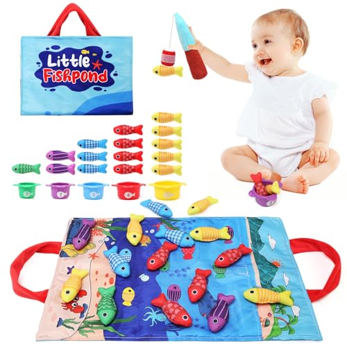 LEADSTAR Brinquedos crianças 1 ano, conjunto de pesca com tecido de 15 peixes, Montessori sensoriais educativos brinquedo para bebé 6-12-18 meses, presente bebés 1 2 3 anos