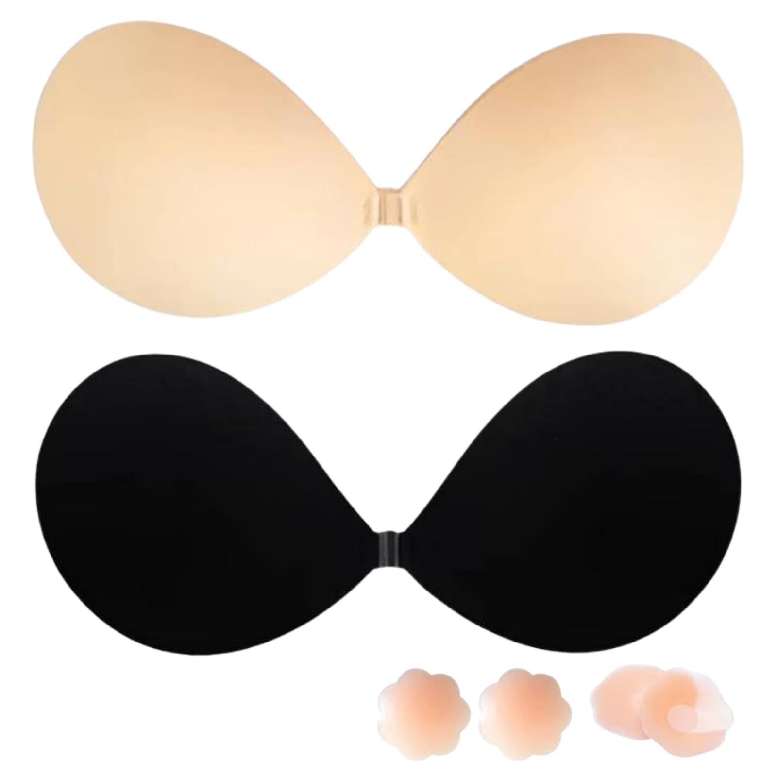 Dresmannst Klebe BH Push Up Rückenfrei Trägerloser mit 4 Nippelpads Klebebh Ohne Träger Nipple Cover Sticky Bra Große Brust Unsichtbarer Invisible Kleine Brüste Damen Klebe-BHS für Rückenfreies Kleid