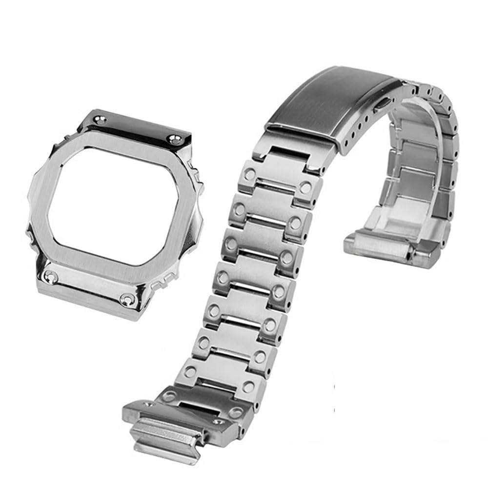[Zealbeaty] V4.0用 コンパチブル G-SHOCK ステンレススチール時計バンドDW5600，GW-B5600、DW-5000、DW-5030 ウォッチバンドとケースソリッドスチールベゼル (ストラップとベゼル, DW5600 銀)